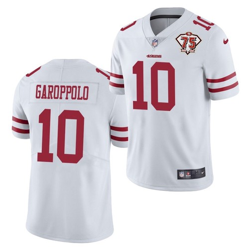 Men's San Francisco 49ers #10 Jimmy Garoppolo 2021 White 75th Anniversary Vapor Untouchable Stitched NFL Jersey